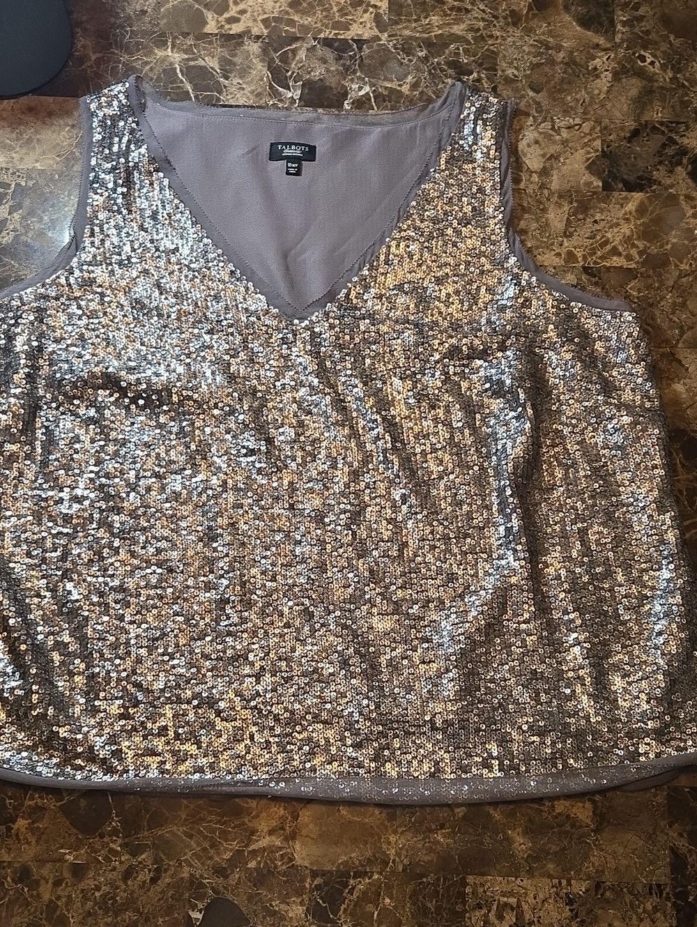 NWOT Talbots Women's Petite Silver Sequined Back & FrontTank Sz 16WP Fully Lined